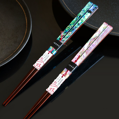 ISSOU Mother of Pearl Chopsticks Japanese Pink Blue Couples Gift