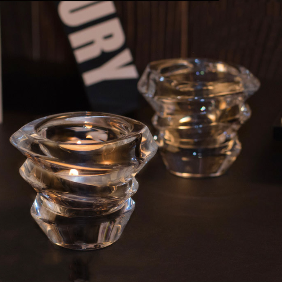 Crystal Candleholder Set of 2 German Glass Dinner Candlestand