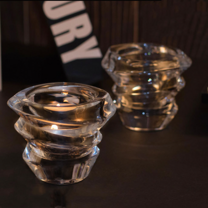 Crystal Candleholder Set of 2 German Glass Dinner Candlestand