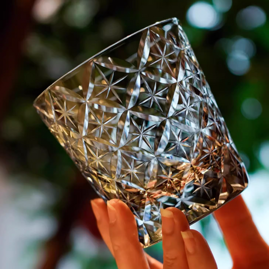 Whiskey Glass Edo Kiriko Asanoha Star – Hand-Cut Hemp Leaf Japanese Tumbler with Wooden Box