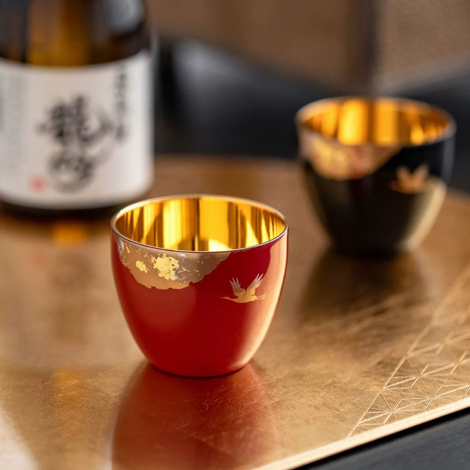Japanese Lacquer Goblet Golden Crane | Yamanaka Shikki