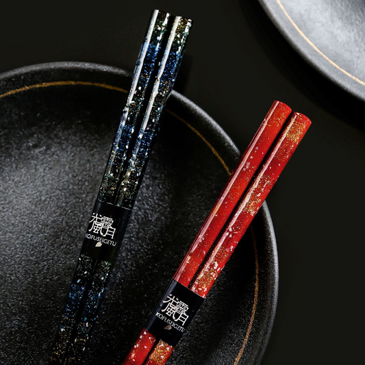 Glazed Chopsticks Set Galaxy Design Japanese Handcrafted Gift Set with Wooden Box