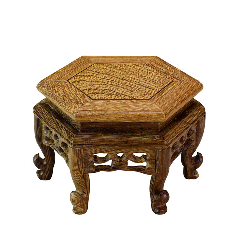 Hexagonal Teapot Stand Wenge Wood Natural Carved Base