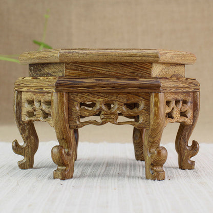 Hexagonal Teapot Stand Wenge Wood Natural Carved Base