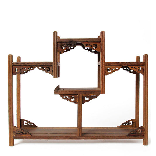 Wood Tea Shelf Teapot Stand Solid Wood Display Rack