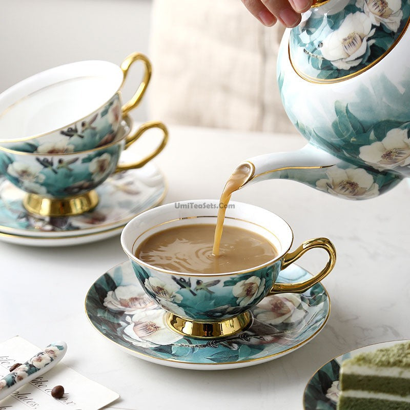 Bone China Tea Set Rhododendron Gold 21-Piece Afternoon Tea