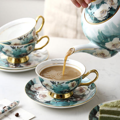 Bone China Tea Set Rhododendron Gold 21-Piece Afternoon Tea