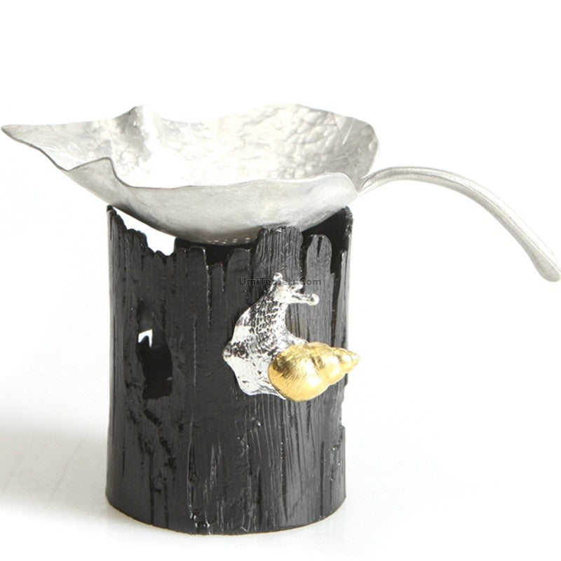 Tea Strainer with Holder Leaf Design – Tin or Clay 2 Styles