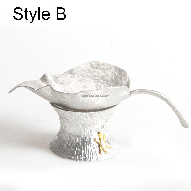 Tea Strainer with Holder Leaf Design – Tin or Clay 2 Styles