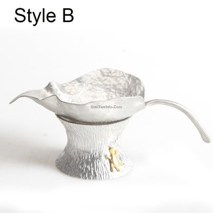 Tea Strainer with Holder Leaf Design – Tin or Clay 2 Styles