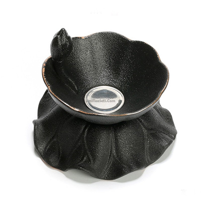 Tea Strainer with Holder Coarse Pottery Vintage Loose Leaf