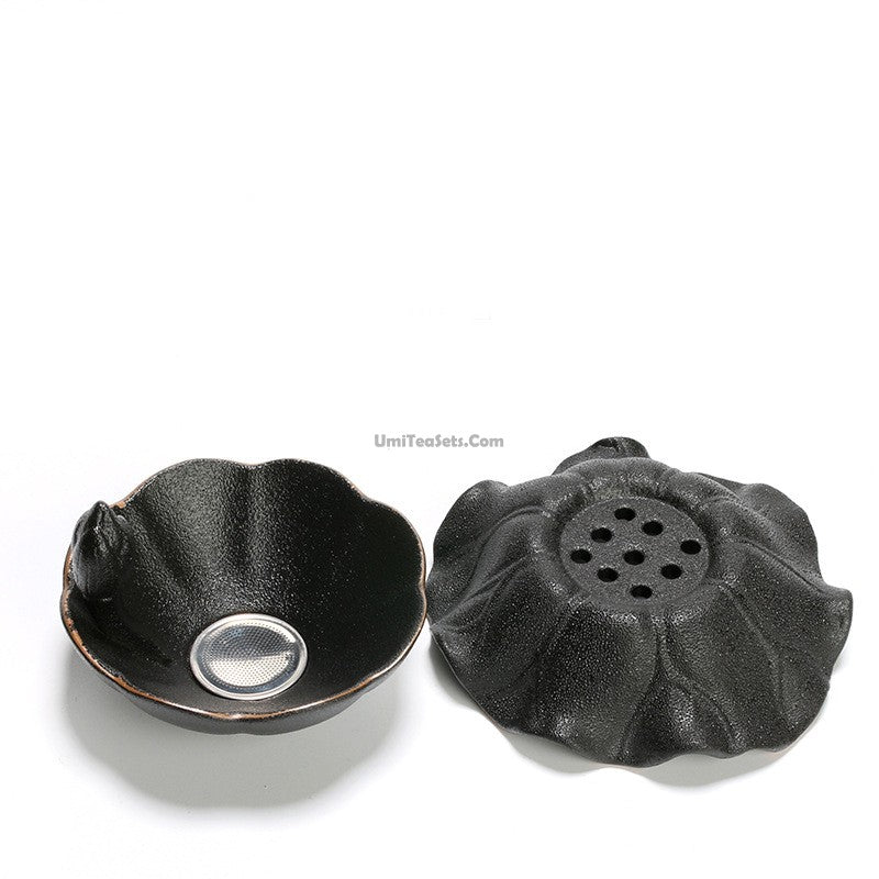 Tea Strainer with Holder Coarse Pottery Vintage Loose Leaf