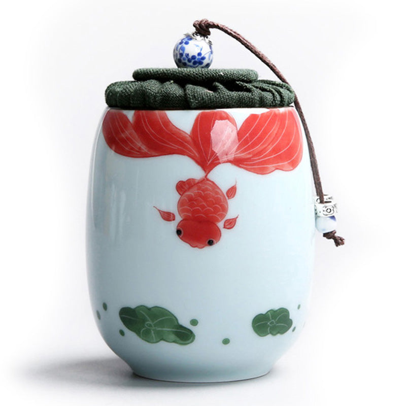 Tea Caddy Japanese Porcelain Lotus Airtight 170ml Ceramic Jar