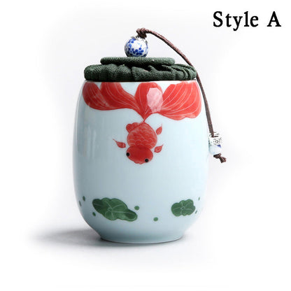 Tea Caddy Japanese Porcelain Lotus Airtight 170ml Ceramic Jar