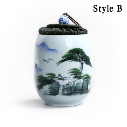 Tea Caddy Japanese Porcelain Lotus Airtight 170ml Ceramic Jar