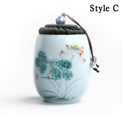 Tea Caddy Japanese Porcelain Lotus Airtight 170ml Ceramic Jar