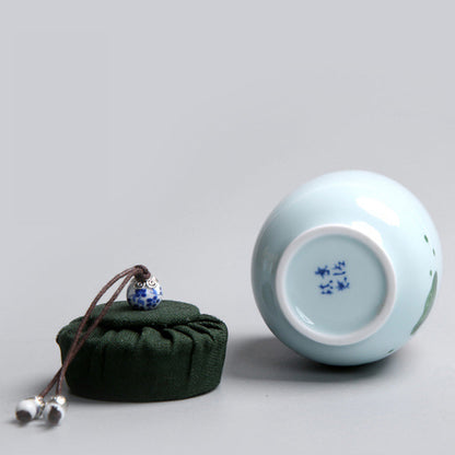 Tea Caddy Japanese Porcelain Lotus Airtight 170ml Ceramic Jar