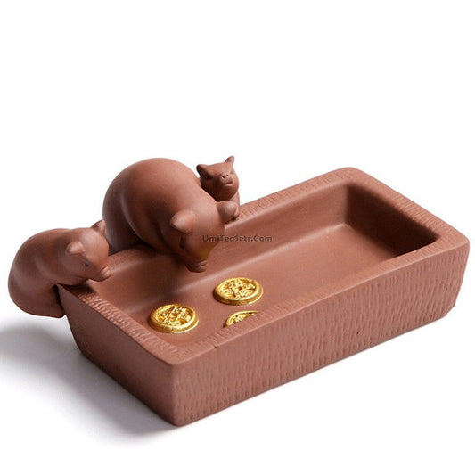 Pig Tea Pet Yixing Purple Clay Piggy Lucky Zodiac Tray Gift