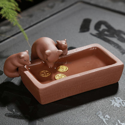 Pig Tea Pet Yixing Purple Clay Piggy Lucky Zodiac Tray Gift