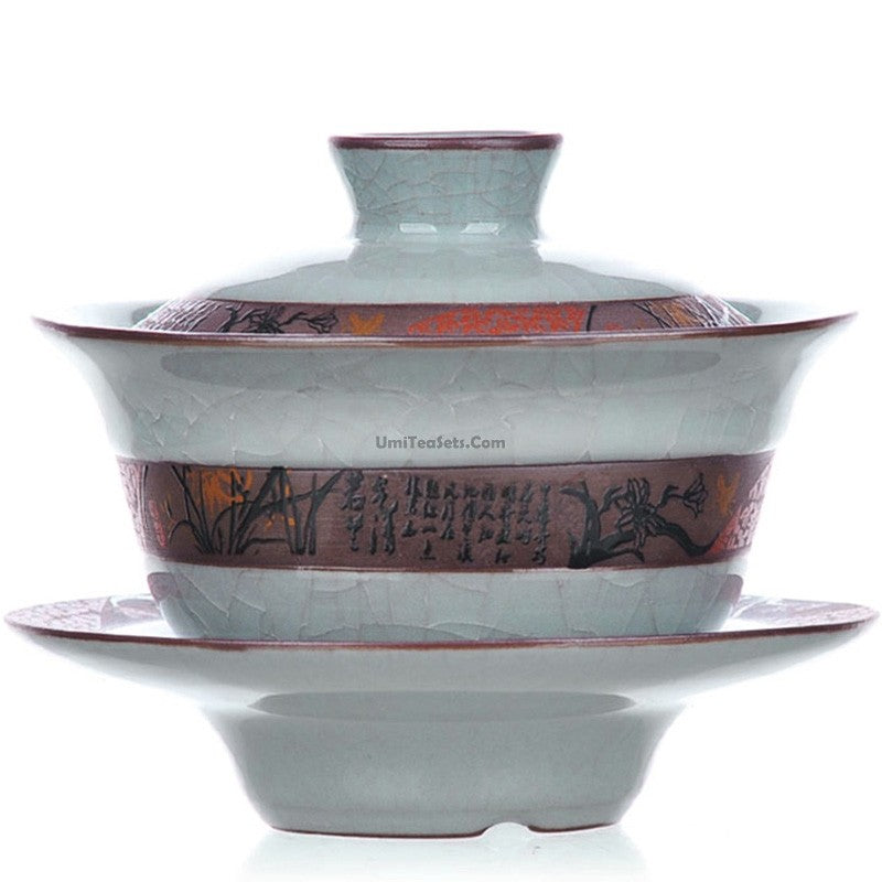 Ice Crack Gaiwan Tea Cup Set with Lid & Saucer 140ml