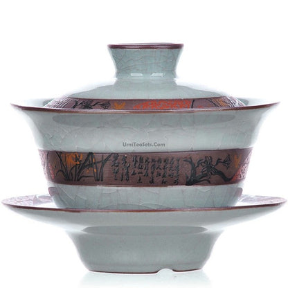 Ice Crack Gaiwan Tea Cup Set with Lid & Saucer 140ml
