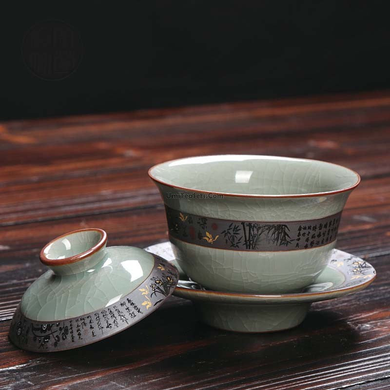 Ice Crack Gaiwan Tea Cup Set with Lid & Saucer 140ml