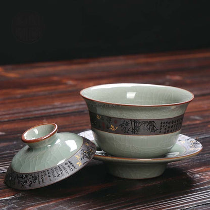 Ice Crack Gaiwan Tea Cup Set with Lid & Saucer 140ml