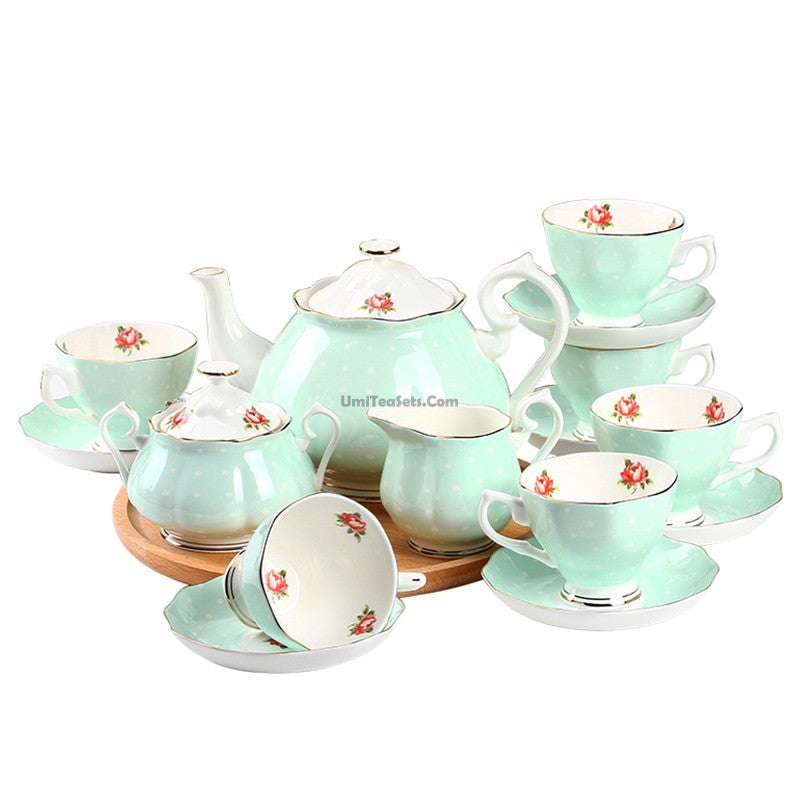 Bone China Tea Set 15-Piece Vintage Afternoon Tea – 6 Cups