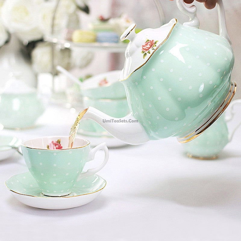 Bone China Tea Set 15-Piece Vintage Afternoon Tea – 6 Cups