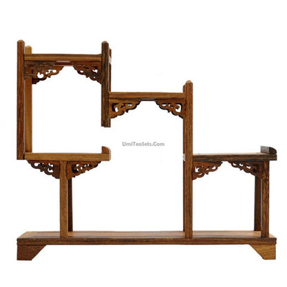 Rosewood Tea Set Stand 3-Tier Stair Display Rack Teapot