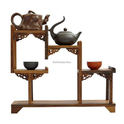 Rosewood Tea Set Stand 3-Tier Stair Display Rack Teapot