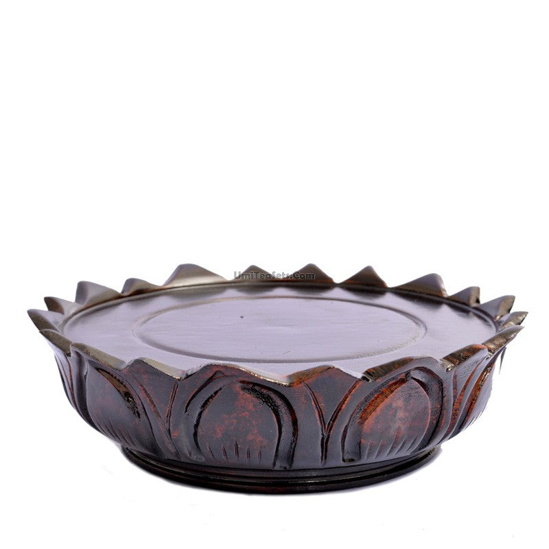 Black Wood Lotus Teapot Stand | Natural Grain Display 18.6cm