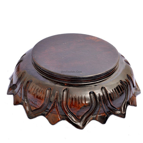 Black Wood Lotus Teapot Stand | Natural Grain Display 18.6cm