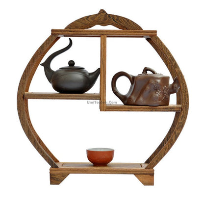 Round Wenge Wood Tea Set Stand | Solid Wood Tea Tray Display Rack for Tea Ceremony