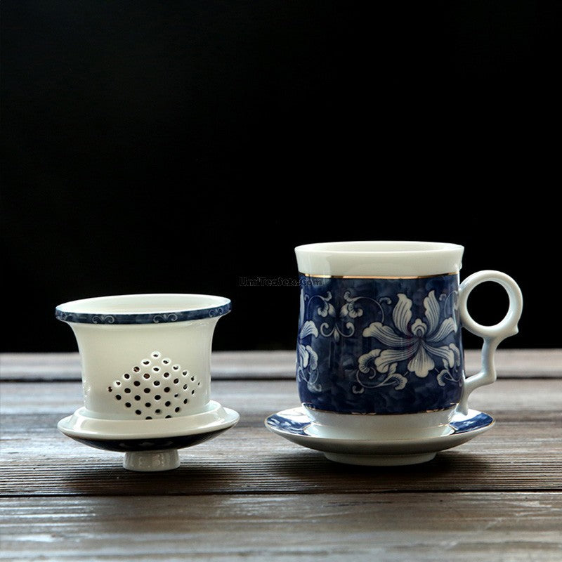 Chinese Tea Cup with Infuser | Blue White Porcelain