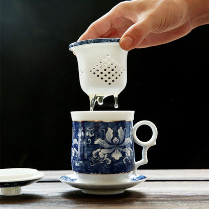 Chinese Tea Cup with Infuser | Blue White Porcelain