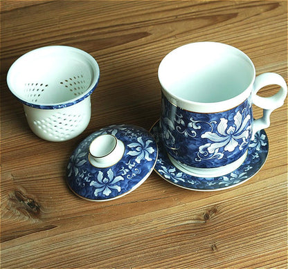 Chinese Tea Cup with Infuser | Blue White Porcelain