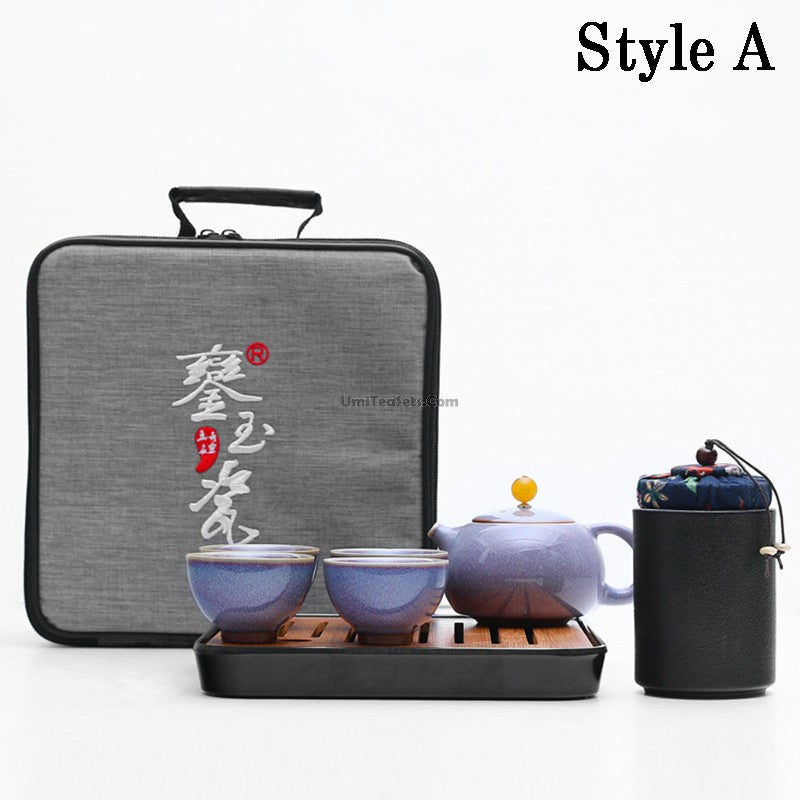 Travel Tea Set Portable Kiln-Fired Teapot & 4 Cups