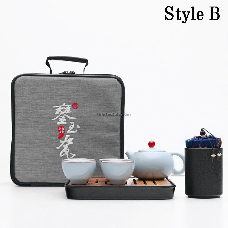Travel Tea Set Portable Kiln-Fired Teapot & 4 Cups