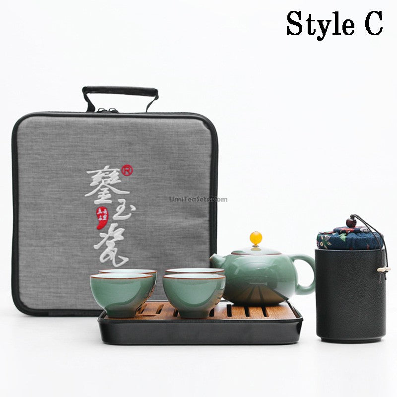 Travel Tea Set Portable Kiln-Fired Teapot & 4 Cups