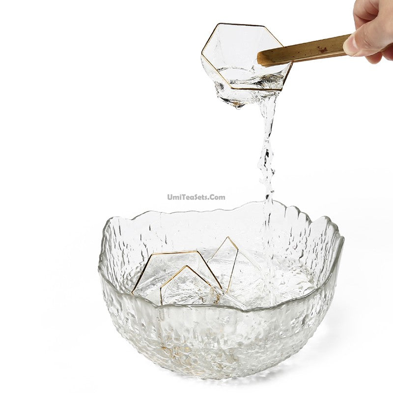 Glass Tea Washer Bowl Ice Block Style 1200ml Gongfu
