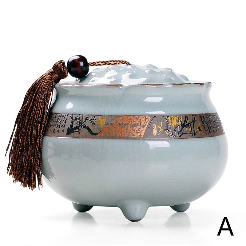 Tea Caddy Ge Kiln Ceramic Lotus Shape – 220g Airtight