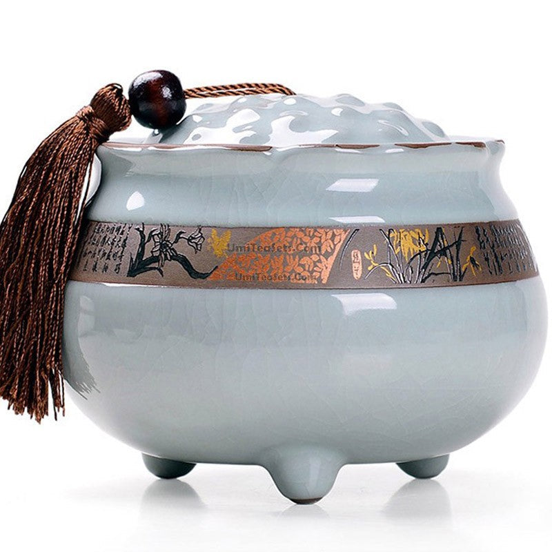 Tea Caddy Ge Kiln Ceramic Lotus Shape – 220g Airtight