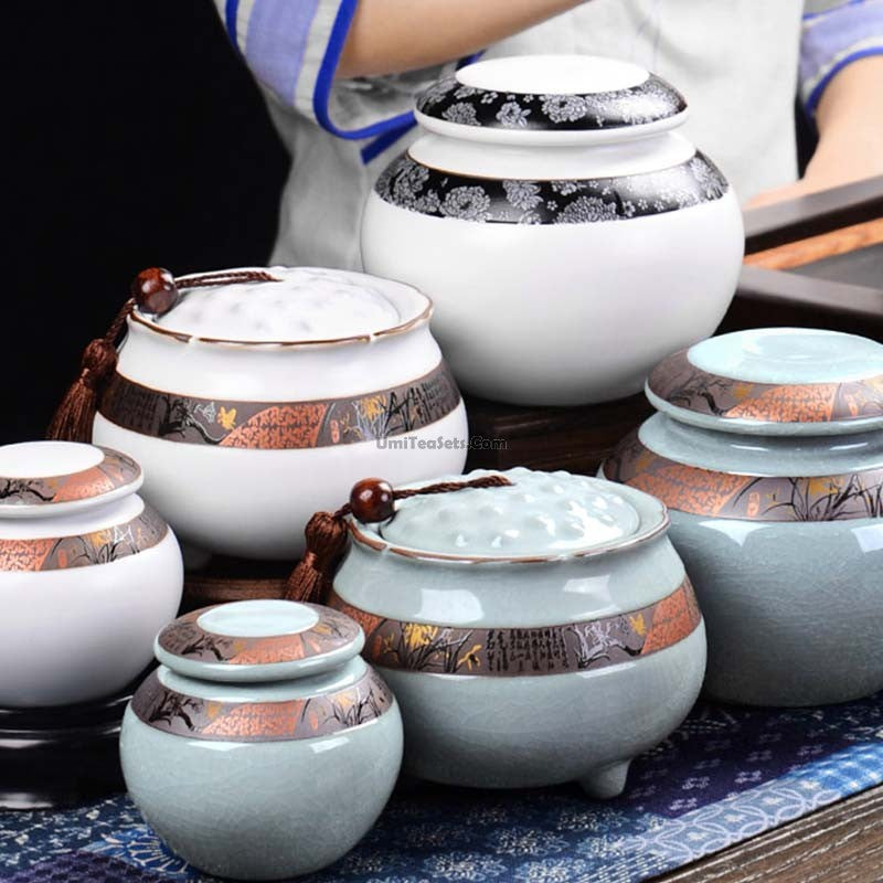 Tea Caddy Ge Kiln Ceramic Lotus Shape – 220g Airtight