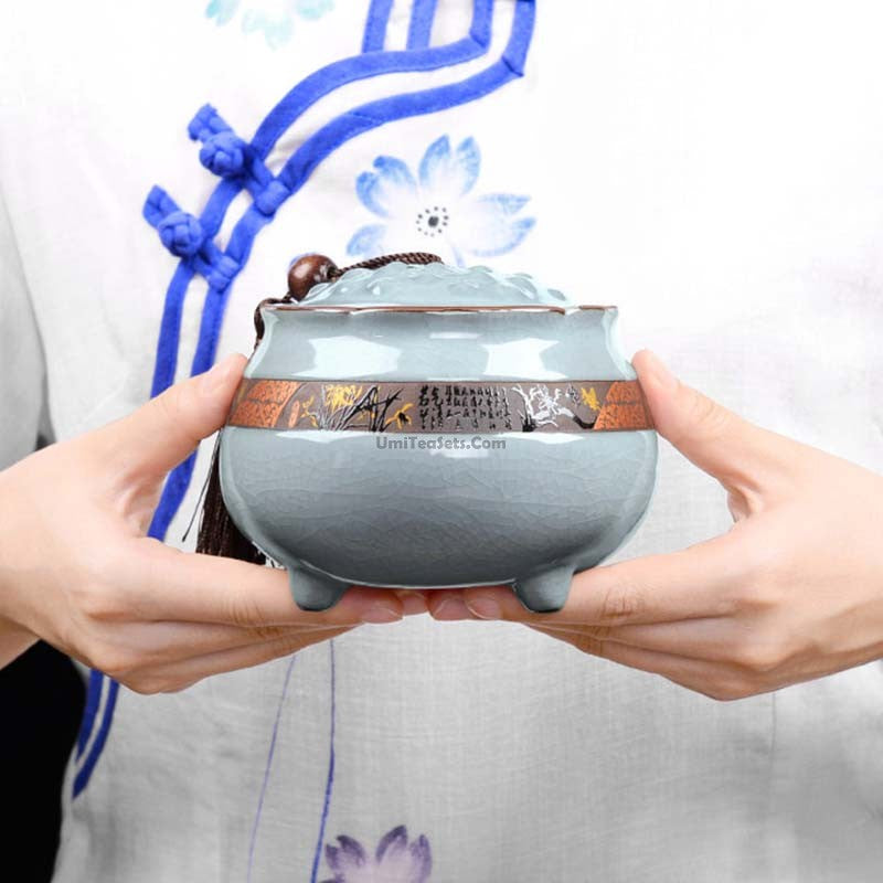 Tea Caddy Ge Kiln Ceramic Lotus Shape – 220g Airtight