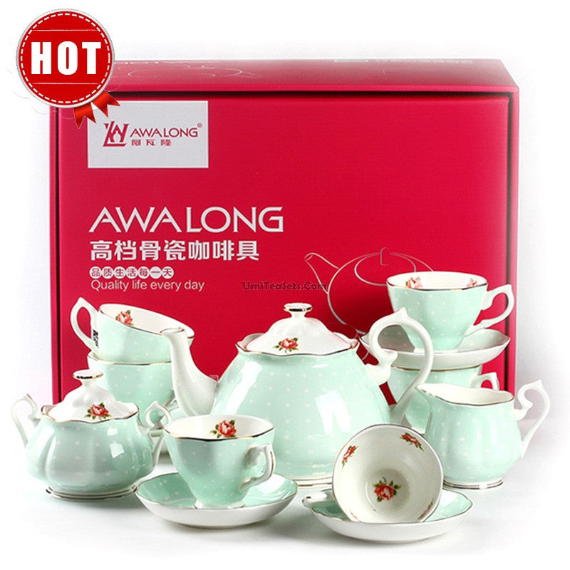Bone China Tea Set 15-Piece Vintage Afternoon Tea – 6 Cups