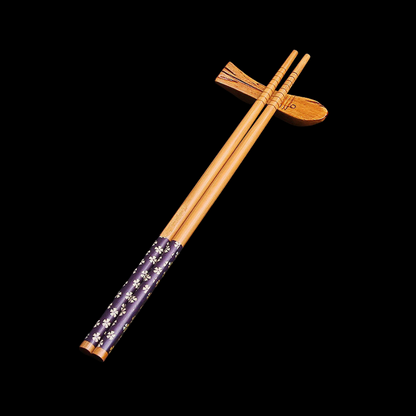 Bamboo Chopsticks Set of 4 | Japanese Sakura Hand-Painted with Chopstick Rests