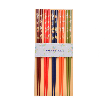 Chopsticks Set of 5 | Rainbow Sakura Handcrafted Wooden Chopsticks
