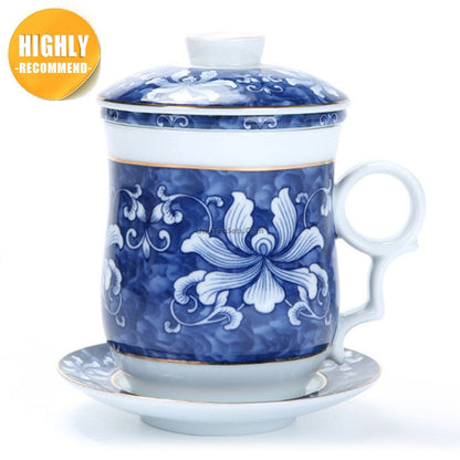 Chinese Tea Cup with Infuser | Blue White Porcelain