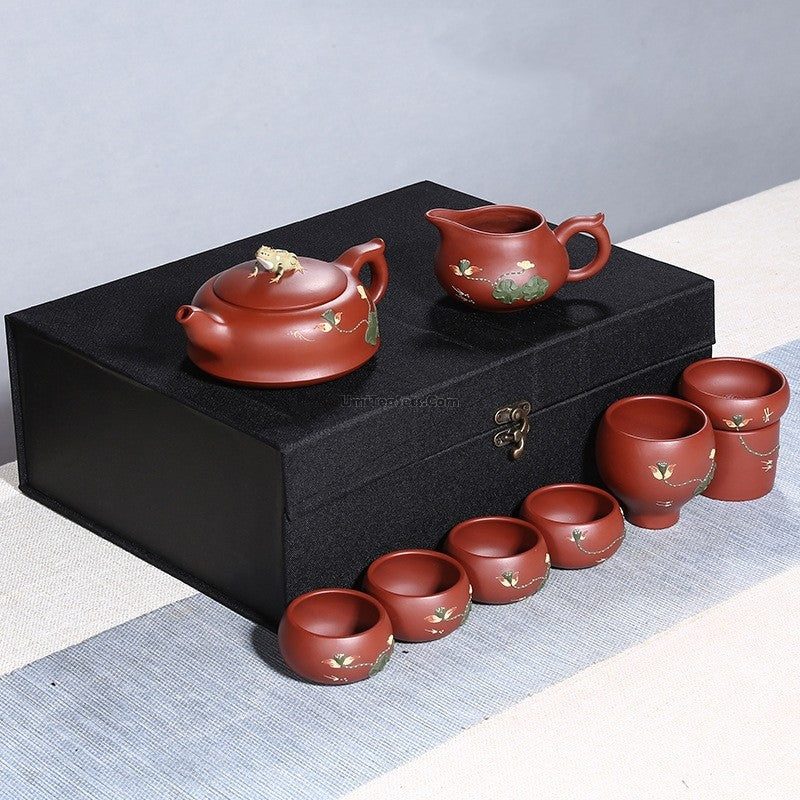 Handmade Purple Clay Lotus Tea Set | 8-Piece